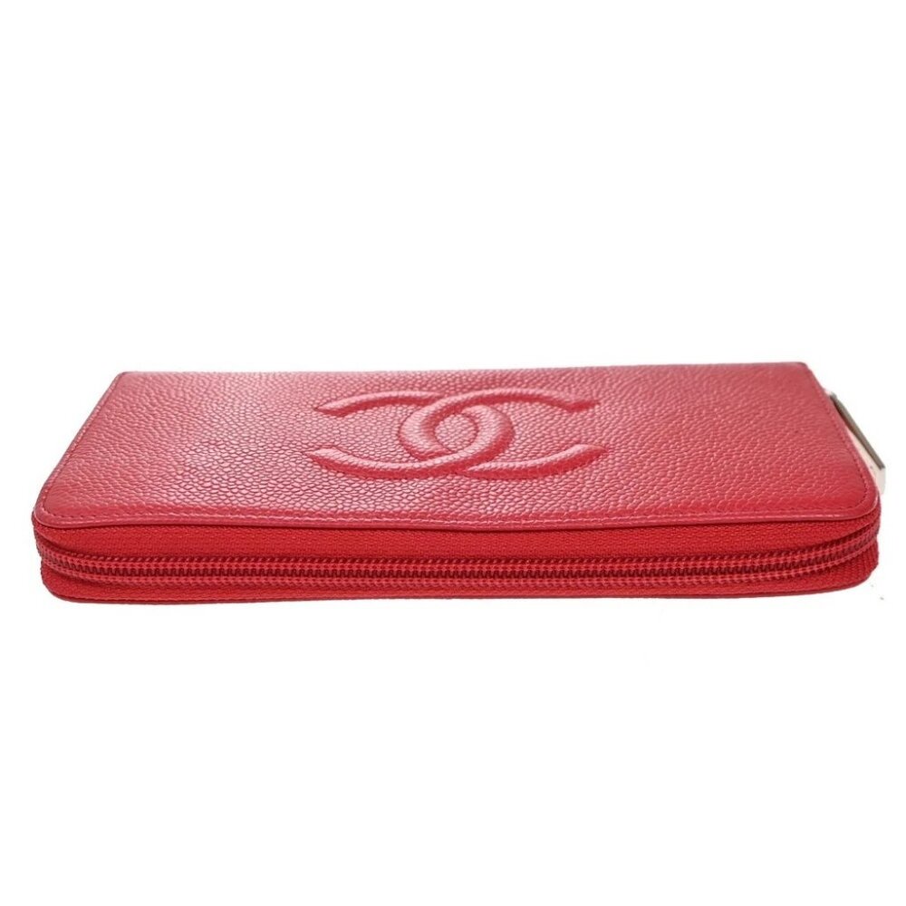 CHANEL CC Logo Zip Around Long Wallet Grained Calfskin Leather Red - Picture 7 of 14